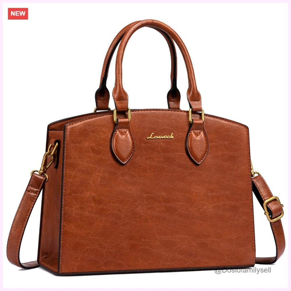 Vintage PU Leather Tote Shoulder Bag, Adjustable Strap, Multiple Pockets